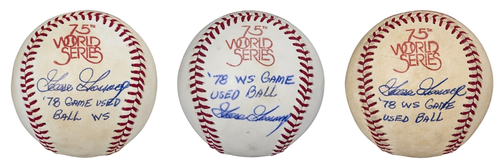 Lot of (3) 1978 Goose Gossage World Series Game Used and Signed/Inscribed New York Yankees vs Los Angeles Dodgers Baseballs (Gossage LOA) 
